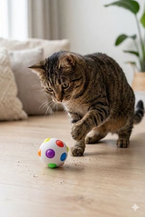 ® Disco Fever Darbeye Duyarlı Işıklı Kedi Topu 6 cm Zıplayan Hareketli Kedi Oyuncağı