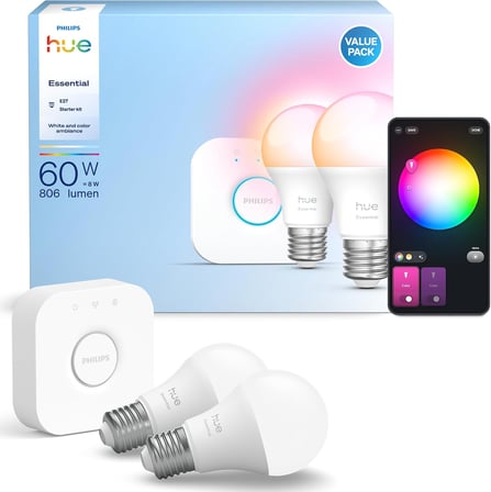 Philips Hue Essential 2'li E27 Ampul Başlangıç Seti 806 Lumen - 15.000 Saat Ampul Kullanım Ömrü