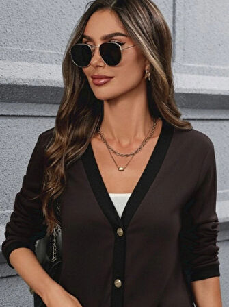 MDB Kadın Uzun Kollu Cepli önden Düğmeli Uzun Modal Ceket Hırka