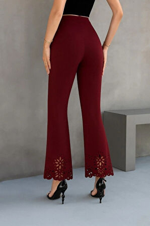 MDB Kadın Yüksek Bel Paçaya Doğru Genişleyen Lazer çiçek Kesim Detaylı Ithal Krep Pantolon