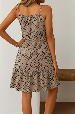 MDB Kadın Boyundan Askılı Desenli Fırfırlı Süprem Elbise