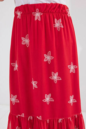 MDB 8010 Desenli Şifon Etek  A.Kırmızı