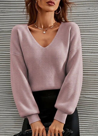 MDB Kadın Uzun Kollu V Yakalı Triko Bluz