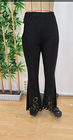 MDB Kadın Yüksek Bel Paçaya Doğru Genişleyen Lazer çiçek Kesim Detaylı Ithal Krep Pantolon