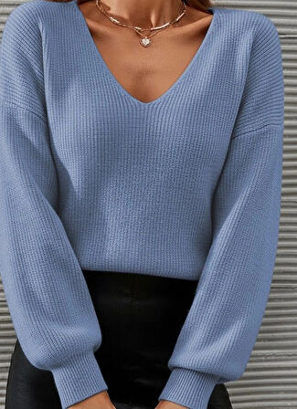 MDB Kadın Uzun Kollu V Yakalı Triko Bluz