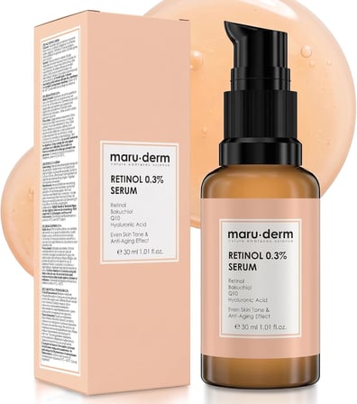 Maruderm Retinol%0.3 Su Bazlı Cilt Yenileyici Bakım Serumu – Bakuchiol, Q10 &amp; Yeşil Çay ile İnce Çizgi Karşıtı, Aydınlatıcı Yüz Serumu, 30 ML