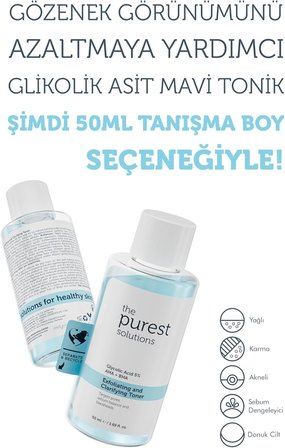 Canlandırıcı Ve Gözenek Sıkılaştırıcı Glikolik Asit Mavi Tonik, Seyahat Boy 50 ml