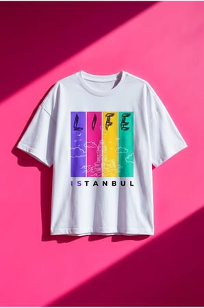 Kadın Oversize Tişört İstanbul Baskılı Beyaz / L
