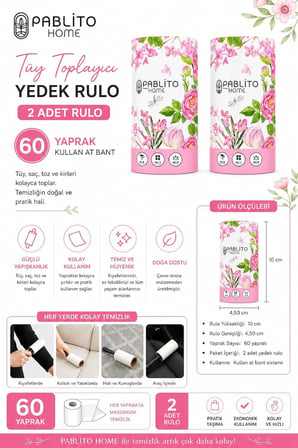 2’Li Tuy Toplayici Yedek Rulo – 60 Yaprakli Kullan At Bant | Guclu Yapiskan, Kolay Koparma | 10 Cm X 4,5 Cm | Mor Mavi Pembe Yesil Secenekli (Pembe)