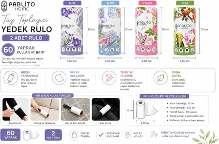 2’Li Tuy Toplayici Yedek Rulo – 60 Yaprakli Kullan At Bant | Guclu Yapiskan, Kolay Koparma | 10 Cm X 4,5 Cm | Mor Mavi Pembe Yesil Secenekli (Pembe)