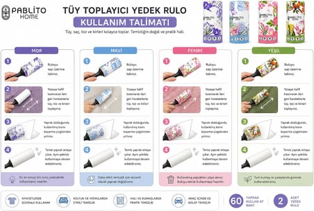 2’Li Tuy Toplayici Yedek Rulo – 60 Yaprakli Kullan At Bant | Guclu Yapiskan, Kolay Koparma | 10 Cm X 4,5 Cm | Mor Mavi Pembe Yesil Secenekli (Pembe)