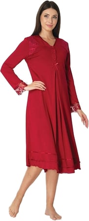 Kadın Bordo Dantelli Hamile Lohusa Gecelik, M, EFW2423EF-869BST0016918