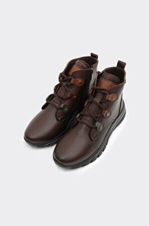 Hakiki Deri Fermuarlı Bağcıklı Kadın Bot 