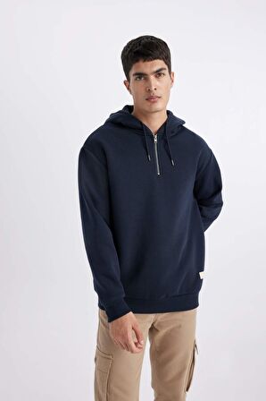 DeFacto Oversize Geniş Kalıp Kapüşonlu Yarım Fermuarlı Sweatshirt B4846AX24SPNV163