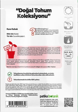 25 Adet Yerli Ata Siyah Kabak Tohumu (Kolsuz Kara Kabak)