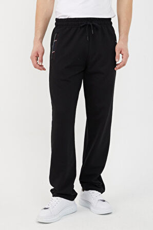 Lacivert Erkek Fermuar Cep Nakış Detaylı Düz Paça Rahat Kesim Eşofman Altı