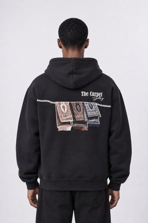 Erkek Carpet Patch Detaylı Oversize Hoodie Siyah