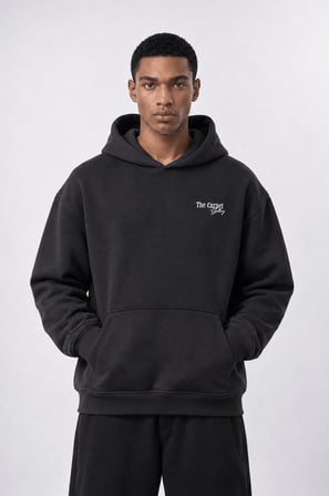 Erkek Carpet Patch Detaylı Oversize Hoodie Siyah