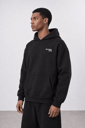 Erkek Carpet Patch Detaylı Oversize Hoodie Siyah