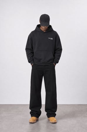Erkek Carpet Patch Detaylı Oversize Hoodie Siyah