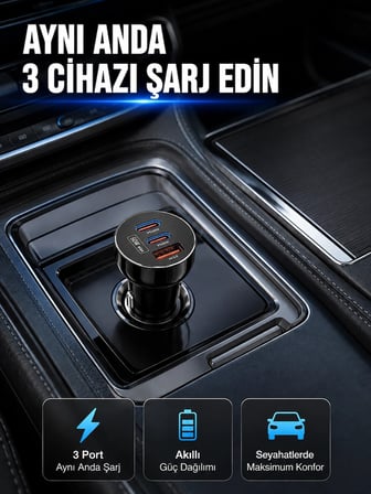 12v 24v Uyumlu 60w Araç İçi Şarj Adaptörü Çoklu Hızlı Şarj Cihazı