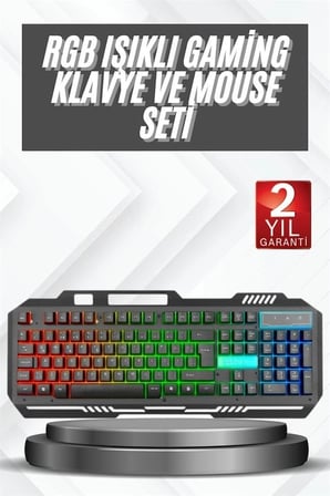 Işıklı  Q Klavye Mouse Seti Siyah   Klavye