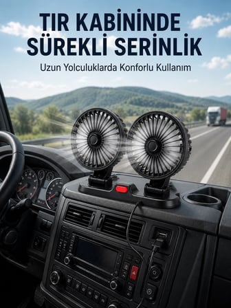 Çift Başlıklı Araç İçi Usb Vantilatör Soğutucu Fan