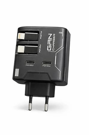 Gan+ Pd 40w Hızlı Şarj Adaptörü Çoklu Çıkış Usb-c Lightning Kablolu Hızlı Şarj Cihazı Ev Ofis Uyumlu Siyah
