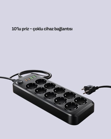 Termal Akım Korumalı Usb Type-c Girişli 10'lu Grup Priz 2500w Güç Kapasitesi (kopya)