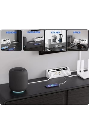 5’li Akım Korumalı Priz 2500w | 2 Usb + 2 Type-c Hızlı Şarj | Led Gece Lambalı | Dokunmatik Siyah