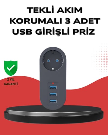 Isıya Dayanıklı 3 Usb Portlu Güvenlikli Priz – Akıllı Enerji Yönetimi