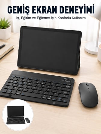 Android İşletim Sistemli Sım Kart Girişli Tablet Bluetooth Klavye Mouse Seti Mobil İnternet Destekli