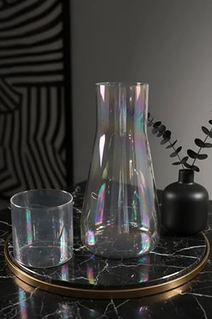 Noctea Borosilikat Cam Başucu Sürahi &amp; Bardak Seti 1 lt (Altın)