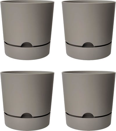 ToXA Begonya Saksı Tabaklı Drenajlı Mat Plastik Çiçek Saksısı (4 Adet, 3,3 Litre, 18cm, Bej)