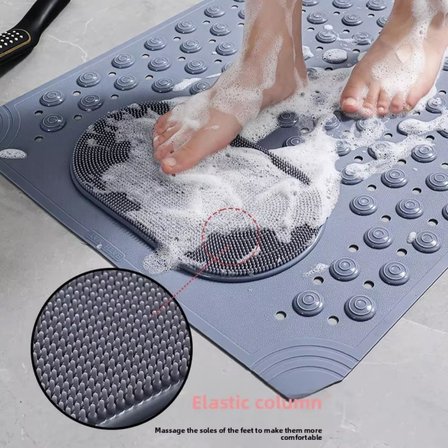 Antrasit Gri Kaymaz Banyo Paspası - 35x69 cm Vantuzlu Duş Matı, Ayak Masajlı ve Temizleme Dokulu, Antibakteriyel ve Tahliye Delikli Küvet İçi Paspas
