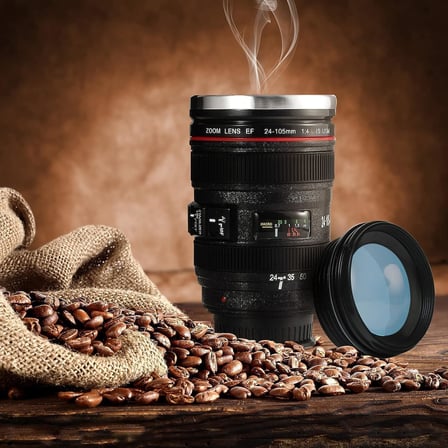 Objektif Kupa Lens Kupa Kahve Ve Çay İçin Termos Kupa Fotoğraf Tutkunları İçin Dekoratif Hediyelik 350 ml (Cam Kapak)