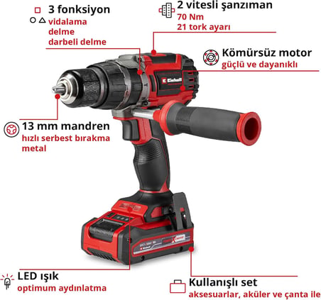 Einhell Professional Akülü Darbeli Vidalama TP-CD 18/70 Li-i BL+70 Set