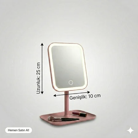 LED Işıklı Masaüstü Makyaj Aynası - Dokunmatik Sensörlü, Parlaklık Ayarlı ve Organizer Tabanlı Taşınabilir Kozmetik Aynası - USB Bağlantılı Profesyonel Bakım ve Makyaj Standı
