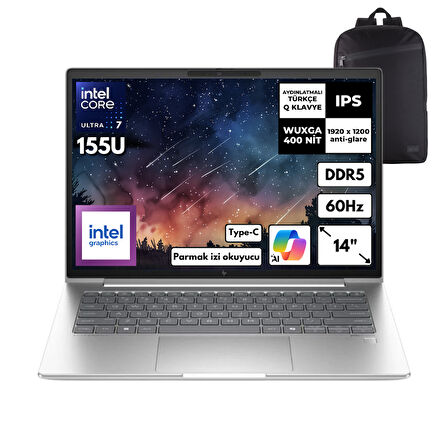 HP EliteBook 640 G11 Ultra 7-155U 16-GBDDR5 2 TBSSD Intel Graphics 14" WUXGA Freedos + HMF Sırt Çantası B2RK9ESHMF6