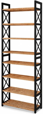 8 Katlı Masif Ahşap Ayakkabılık, Çam Ahşap Raflı Plastik Ayaklı Dekoratif Ayakkabı Rafı ve Organizer, Dar Alanlar İçin, 48 x 18 x 128 cm