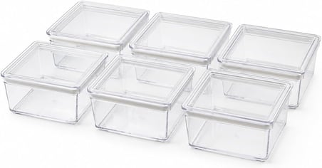 6’lı Kare Contalı Kahvaltılık Seti, Şeffaf Mika Erzak Saklama Kabı, Kapaklı Mini Gıda Kabı, Peynir Zeytin Reçel Kuruyemiş Baharat Kabı, 9 x 9 x 5,5 cm