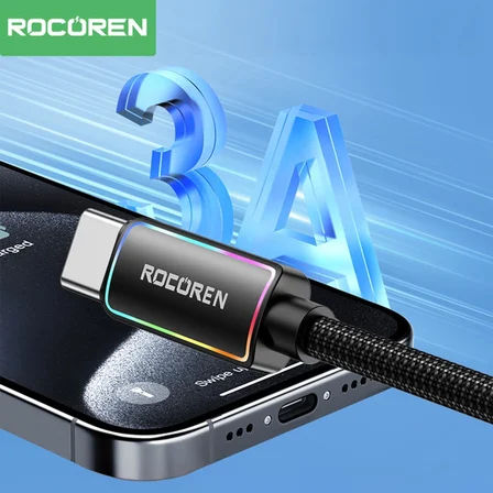 Type-C to USB-A RGB Aydınlatmalı 3A Hızlı Şarj ve Data Kablosu 2 Metre