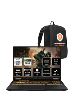 TUF F16 i5-13450HX 40GB 4TB SSD RTX5060/8GB 115W 16" FHD+ 165Hz W11P Gaming Laptop & Çanta
