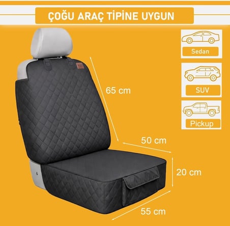 Haegs Evcil Hayvan Oto Ön Koltuk Kılıfı - Araç Köpek Koltuk Koruma Örtüsü, Oto Koruyucu Kılıf, Gri