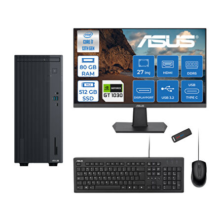 Asus Expertcenter P500MV Intel Core I7-13620H 80GB Ddr5 512GB SSD Freedos 4GB/GT1030 100HZ IPS 27" Mon Minitower Masaüstübilgisayar WJ7136216512B0DF27+ZETTAUSBBELLEK