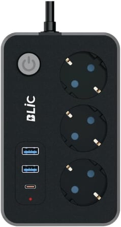 Akım Korumalı Priz, 3x Priz Soketi, 2x Usb Girişi, 1x Type-C Girişi, Tasarruflu Uzatma Kablosu, Çocuk Korumalı Adaptör (2 Metre)