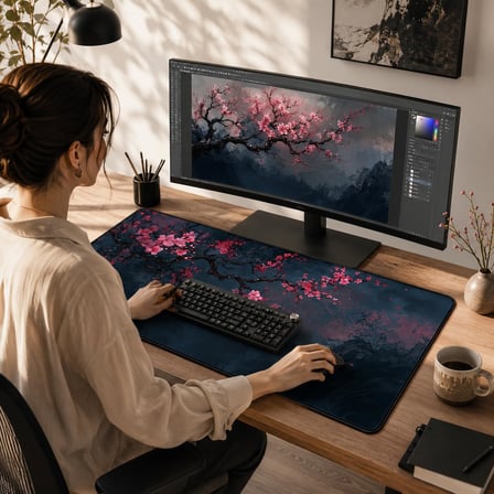 McStorey ZEN XXL Oyuncu Mouse Pad 90x40 cm 3mm Dikişli Kenar Kaymaz Taban Büyük Masaüstü Mouse Pad Gaming Mousepad Ofis ve Çalışma Masası Japon Temalı Sakura Koleksiyonu