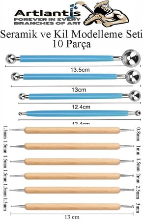 Top Uçlu Seramik ve Kil Modelleme Seti 10lu 1 Paket Polimer Kil Şekillendirme Çömlek Oyma Çiçek Marzipan Mandala Top Ütü