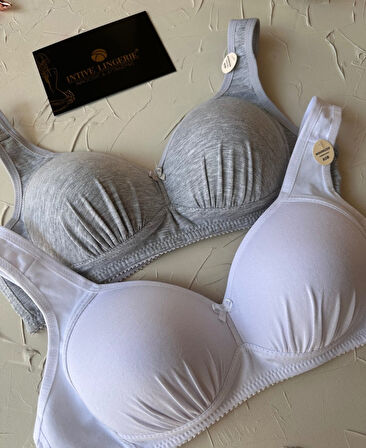 Louisa %85 Pamuklu Balesiz C Cup Toparlayıcı Penye Kalın Askılı 2'li Sütyen