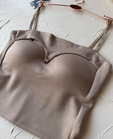 Chole İthal Pamuklu Göğsü Cut-Out Halka Kaplı Detaylı İnce Askılı Ultra Rahat Büstiyer